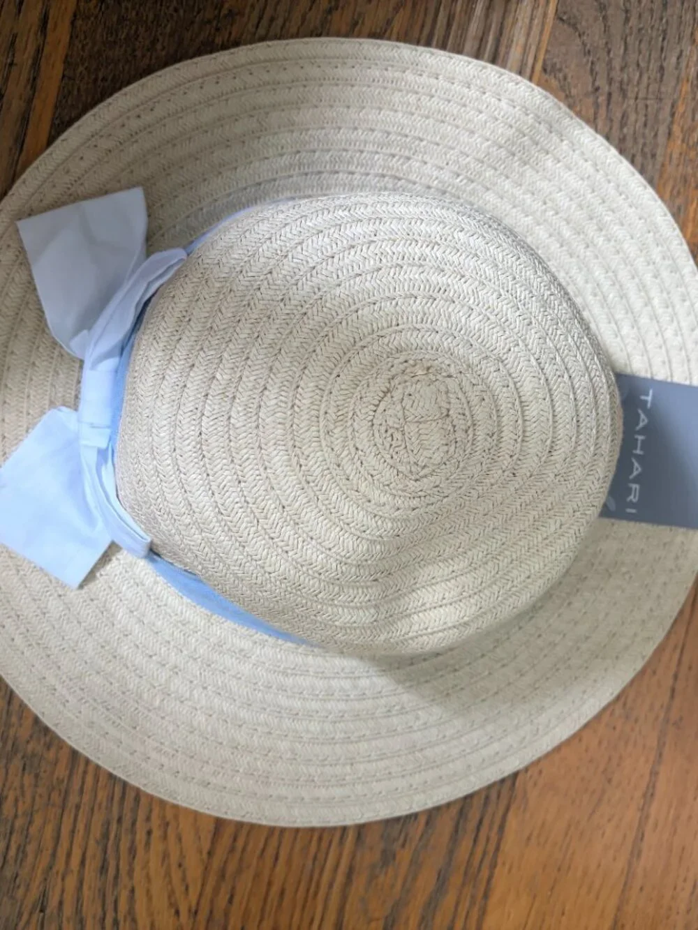 Tahari Girls Straw Sun Hat Blue Bow NWT